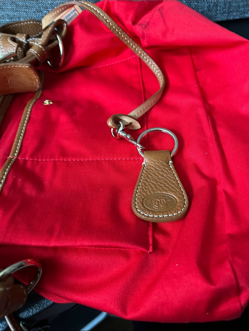 Dooney & Bourke Cream Canvas Shoulder Bag with Tan Leather Trim and Wristlet - Picture 7 of 15